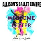 Allisons Ballet Centre - Welcome Letter